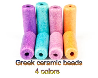 Long Ceramic Tube Beads, Greek Porcelain Spacers, Jewelry Making Supplies