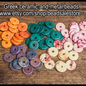 Distanziatori in ceramica greca, perline rondelle da 12 mm, rondelle di colore misto, rondella a ciambella, ciambella grossolana