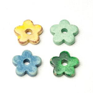 16mm Greek Flower ceramic Beads, Floral Beads - pendants in 4 colors with hole in the middle, Flat ceramic flower beads