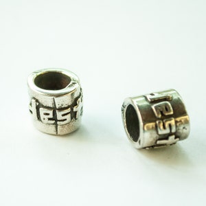 6pcs 8mm hole mykonos silver-plated beads 10 mm long, tribal silver Beads made in Greece, rustic silver beads