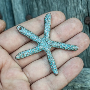 Large Copper Green Starfish Pendant for jewelry making, Greek Copper green Starfish Mykonos Charm, Starfish copper pendant