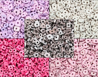 5-8mm Mykonos Greek Ceramic little chip beads, tiny irregular spacers (washers) in 5 colors, light purple, white, red, pink and dark brown