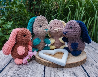 Handmade Amigurumi Bunny made of Chenille Wool – Personalized Soft Toy – Gift for Birth