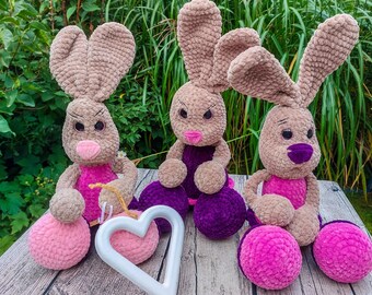 Cuddly Amigurumi bunny made of chenille wool – approx. 58 cm – available in your desired color