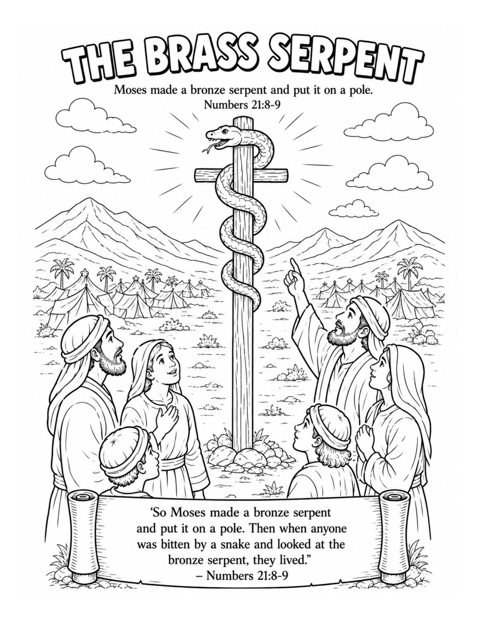 Numbers 11:14 Old Testament 4 Activity Pages | Brass Serpent Coloring Pages | Numbers ...