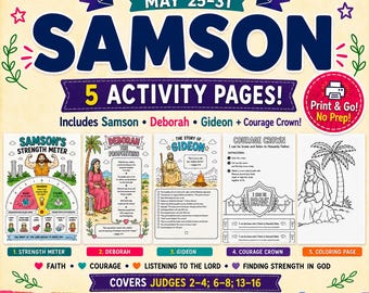 Come Follow Me Judges Coloring Pages | Samson Deborah Gideon LDS Printable | Primary Activity Pages | Bible Coloring PDF | May 25–31