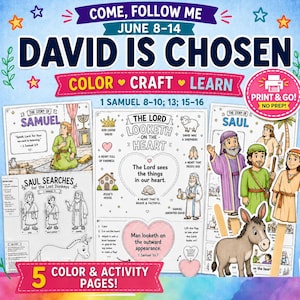Come Follow Me June 8-14 Activity Pages | David Is Chosen | Samuel Saul David LDS Primary Printable | The Lord Looketh on the Heart