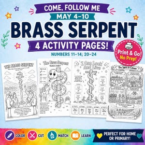 Old Testament 4 Activity Pages | Brass Serpent Coloring Pages | Numbers 11-14; Bible Story Printable | Sunday School