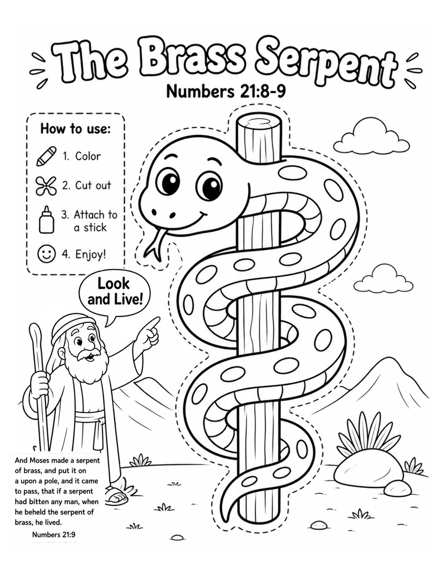 Numbers 11:14 Old Testament 4 Activity Pages | Brass Serpent Coloring Pages | Numbers ...