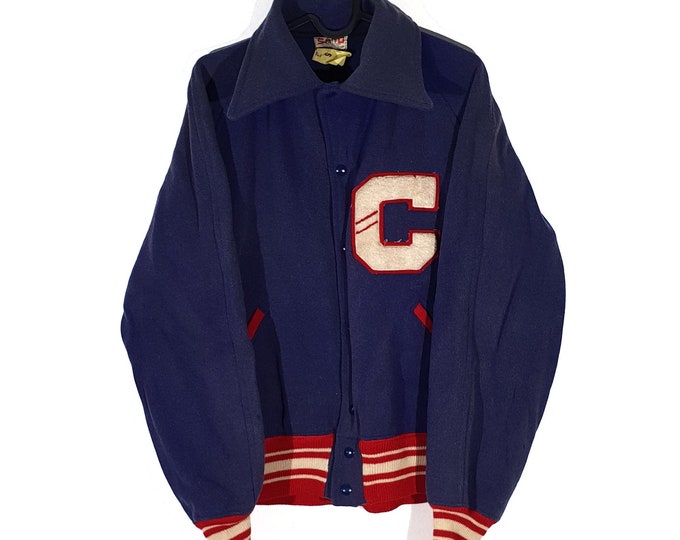 90s Vintage College Varsity Jacket Blue / Size Small Unisex - Etsy