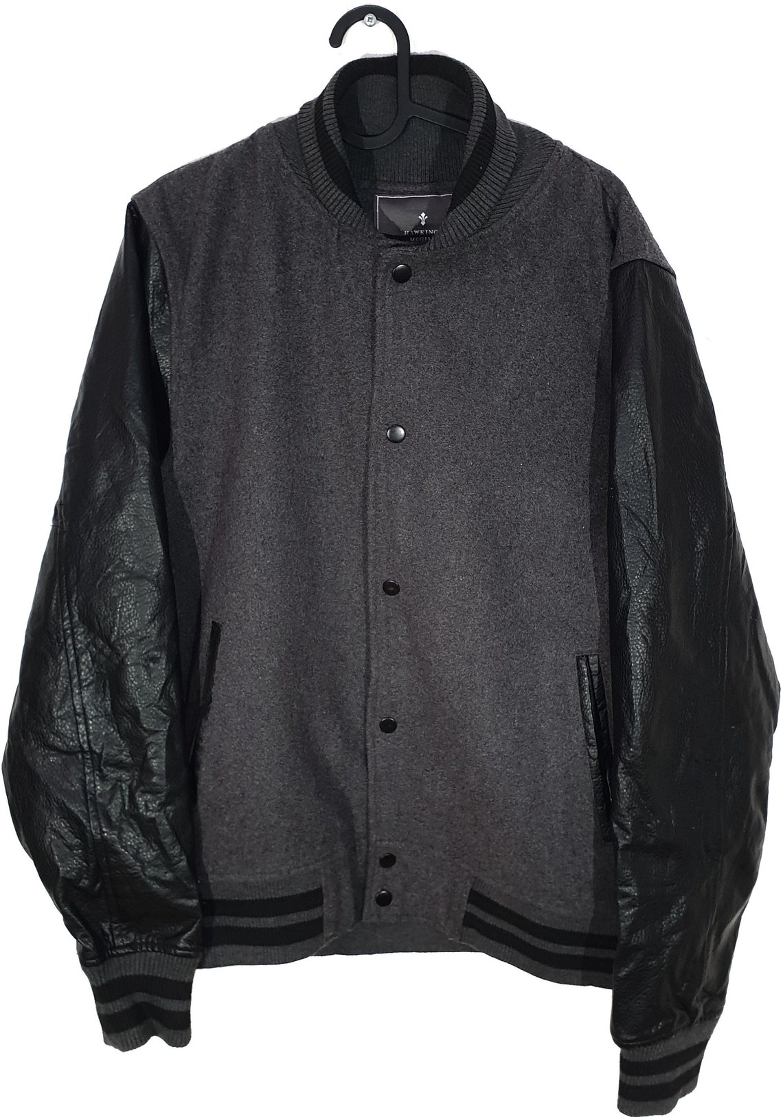 90s Vintage College Jacket Varsity Black Grey / Size Medium - Etsy