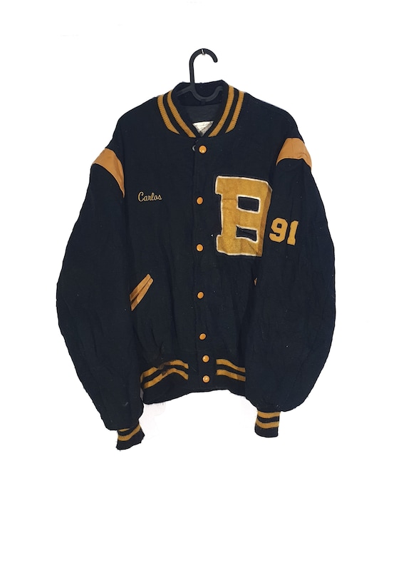 90s Vintage College Varsity Jacket Black / Size La