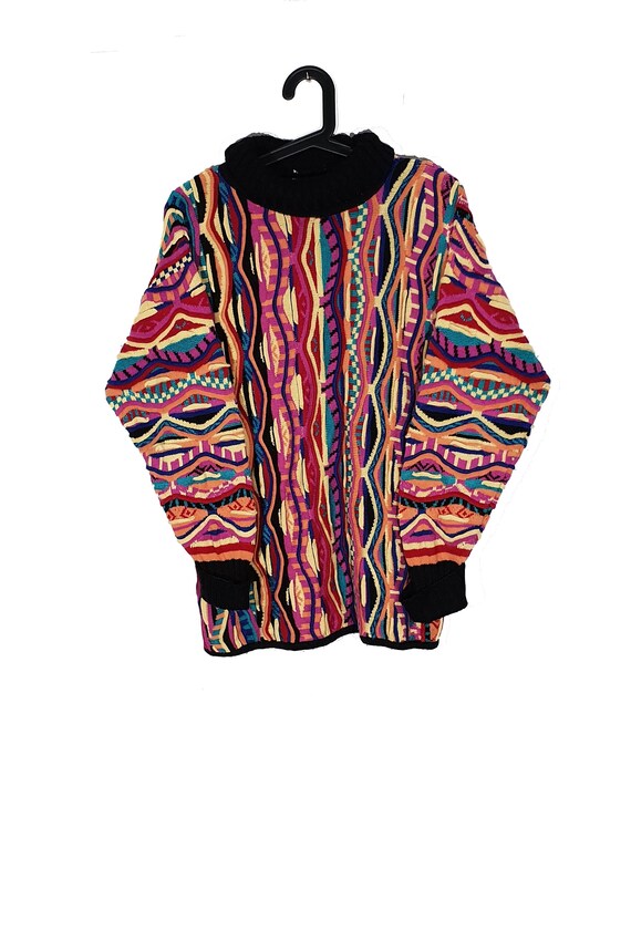90s Vintage Coogi-Style Rollkragen Strickpullover