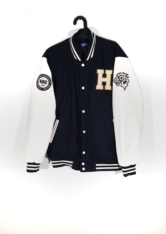 90s Vintage College Jacket Varsity Black White / S