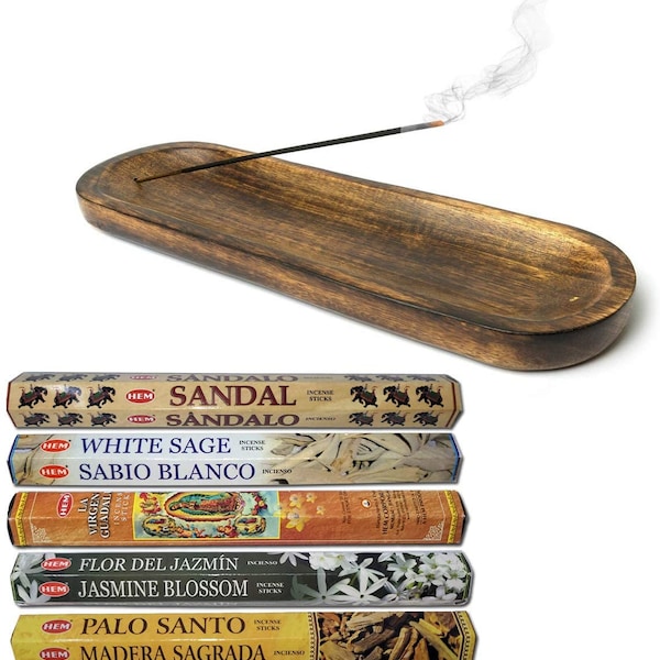 RYB Incense Holder, Incense Burner Stick Holder, Natural Wood Tray, Meditation,Yoga,Gift Size 11x4 cms(Included Holder + 100 Incense Sticks)