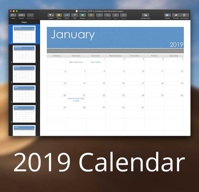 2019 Calendar Template for Internet pages or PDF photograph regarding Calendar Template for Pages named 2019 Calendar Template for Internet pages or PDF