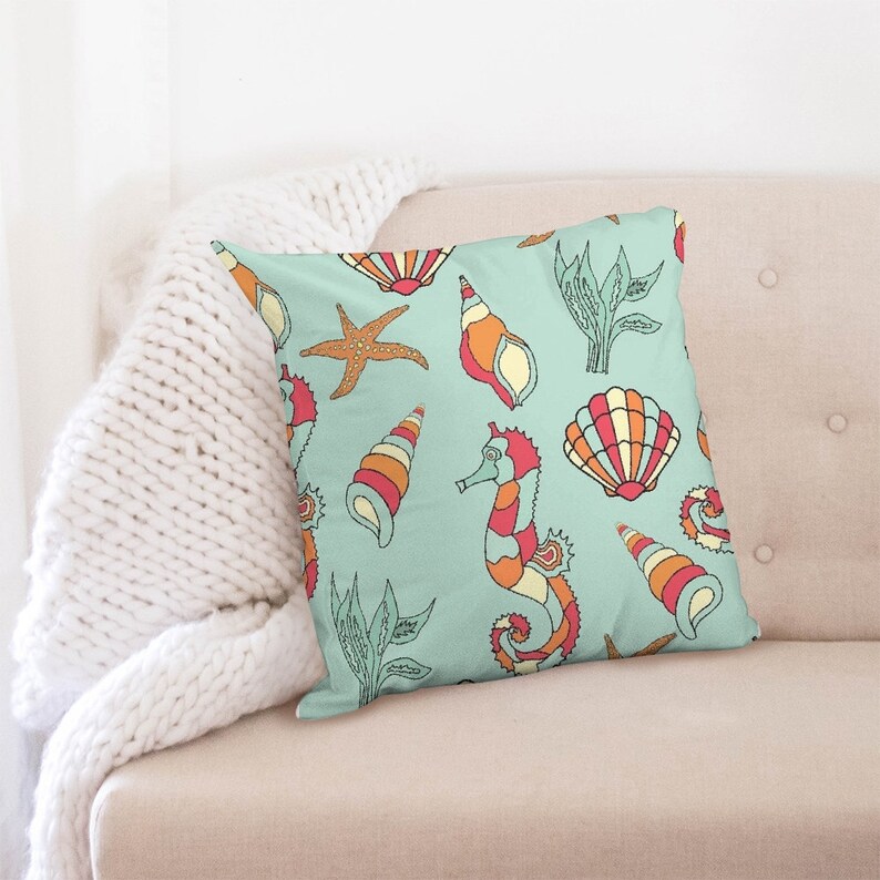 Blue Sea Life Throw Pillow Case 20x20 Etsy