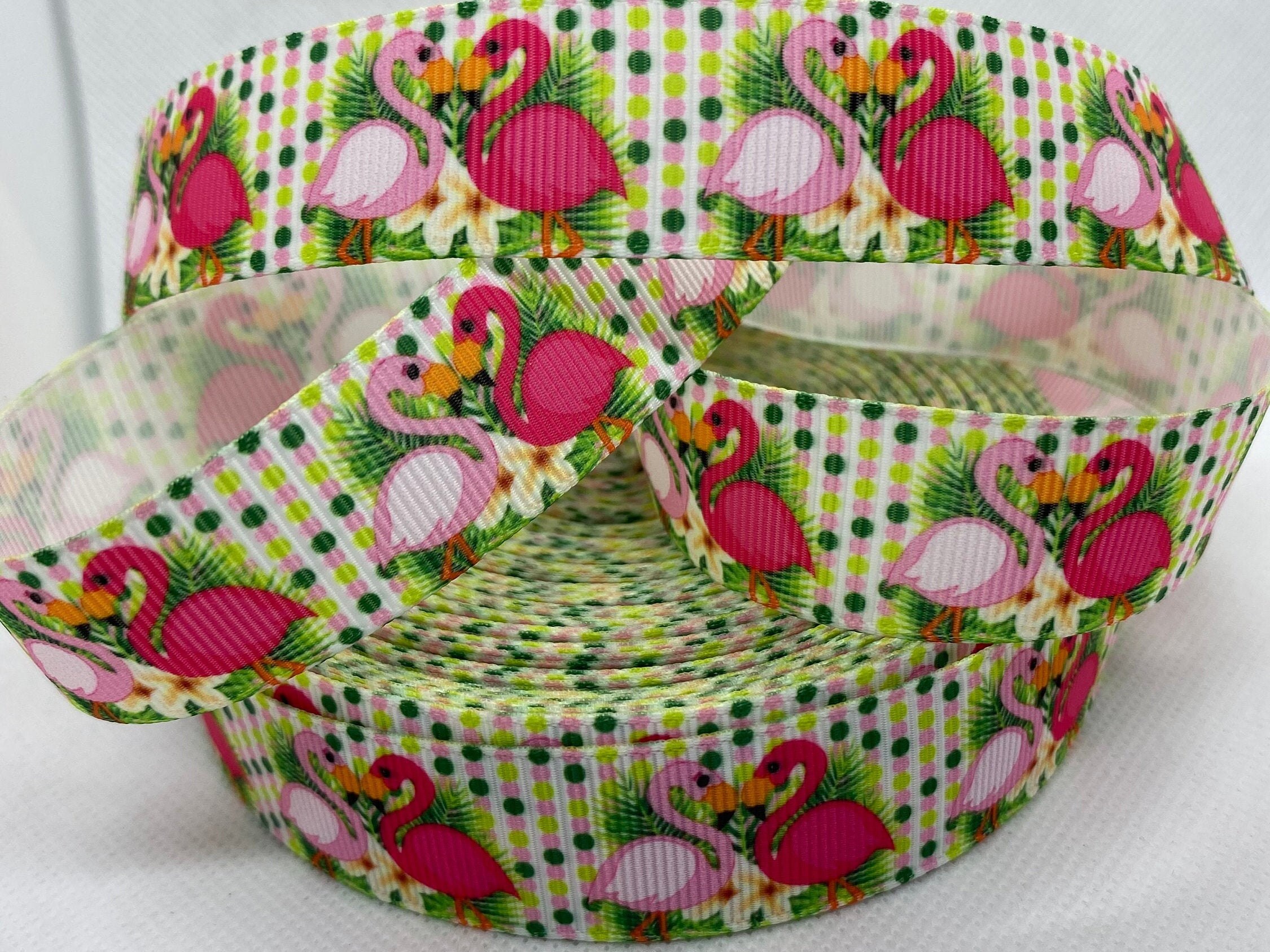 Flamingos in Love on Striped Ribbon Pink Flamingo Ribbon Etsy