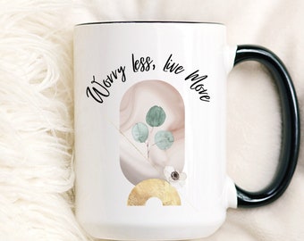 Worry less Mug, Black mug, Abstract Mug, Minimalist Mug, Personalized Mug, Microwave Safe Mug, Ceramic Coffee Mug, Modern Mug, Aesthetic Mug