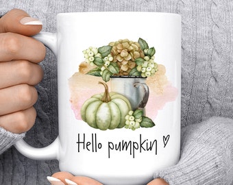 Hello Pumpkin Coffee Mug, Custom Mug, Coffee Cup, Dishwasher safe, personalized mug, microwave safe, mugs, watercolor mugs, unique mug