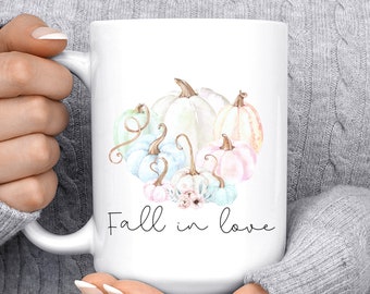 Fall in Love, Coffee Mug, Custom Mug, Coffee Cup, Dishwasher safe, personalized mug, microwave safe, mugs, watercolor mugs, fall, unique mug