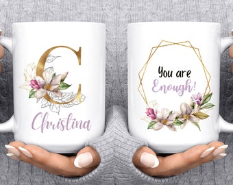 CUSTOM INITIAL NAME Mug, Custom Monogram Magnolia Floral Initial Letter Name Mug, Birthday Personalized Mug Gift For Mom/Best Friend/Lover