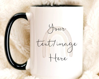 Boho Rainbow CUSTOM NAME MUG, Custom Picture Mug, Watercolor Cute Coffee Mug Cup Customized Photo Gift For Birthday, Gift For Mom/Kids