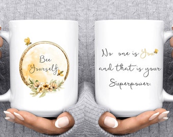 Bee Yourself Mug, Bees Mug, Coffee Mug, Custom Gift Mug, modern Mug, Personalized Mug, Microwave Safe Mug, Watercolor Mug, Initial Mug, Mugs