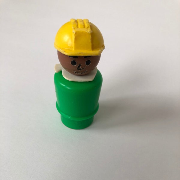 Vintage, 1970s Fisher Price, Little People Lift & Load play set #942 - Green body/yellow hat construction worker