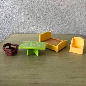 Vintage Fisher Price Little People, FOUR piece of assorted furniture items - scuff and scratched pieces