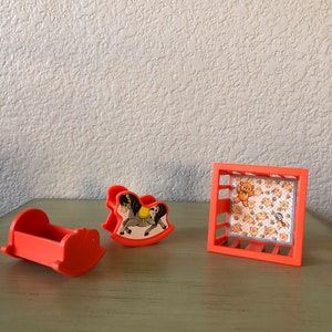 Vintage Fisher Price Little People, Red/Dark Pink baby furniture Choose from Crib, Rocking Horse, Cradle EACH SOLD SEPARATELY