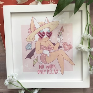 No Work Just Relax Print | Rouge the Bat Art, Summer Art Decor, Cartoon Artist Prints, Kawaii Art Print, Office Wall Art, Fan Art, Sonic Art