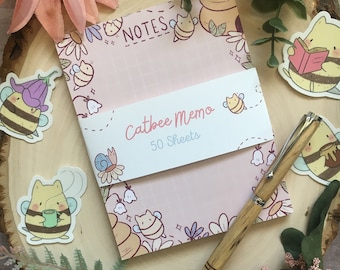 Catbee Memo Notepad | Kawaii Stationery, Pastel Office Supplies, Pink Stationery Set, Desk Accessories, Stationery Paper, To Do List Notepad