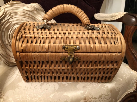 Vintage French Wicker Handbag, Wicker Tote, picnic