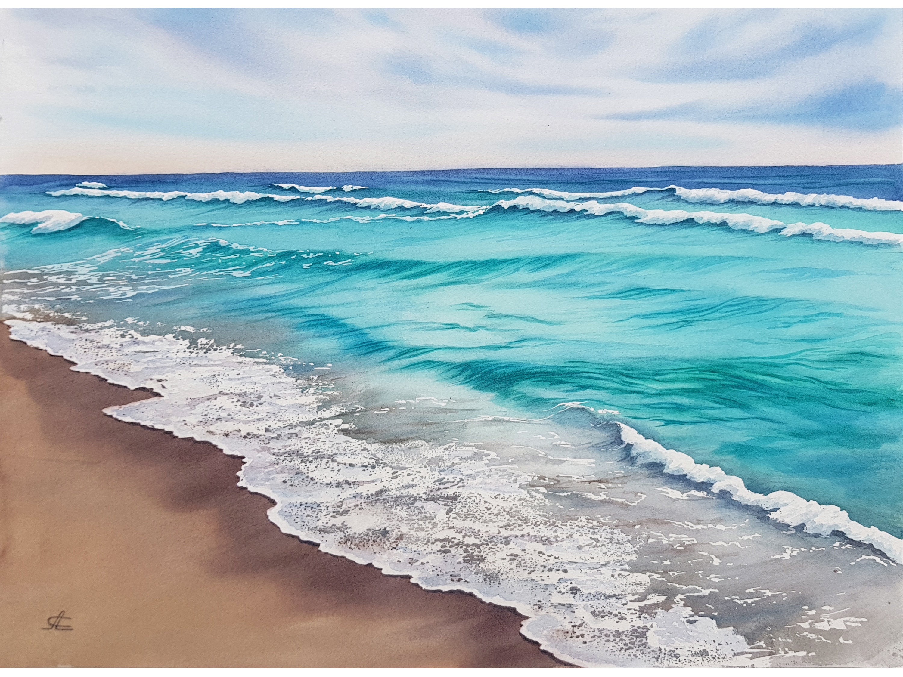 Original beach and ocean watercolor painting nautical wall Etsy