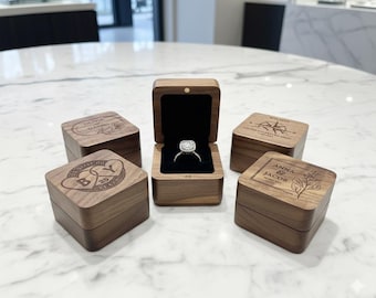 Custom Engraved Walnut Ring Box, Wedding Engagement Keepsake