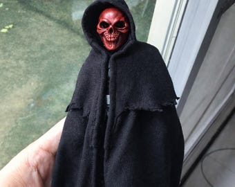 Mantello nero fatto a mano in scala 1/12 per action figure ML Skull (senza personaggio, senza marchio)