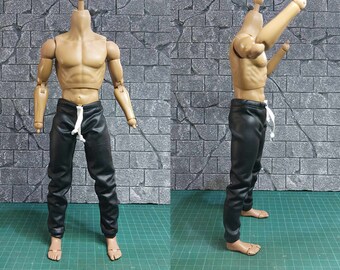 Handmade Sweatpants made from leather-like fabric for Action Figure 1/6 (No Figure)