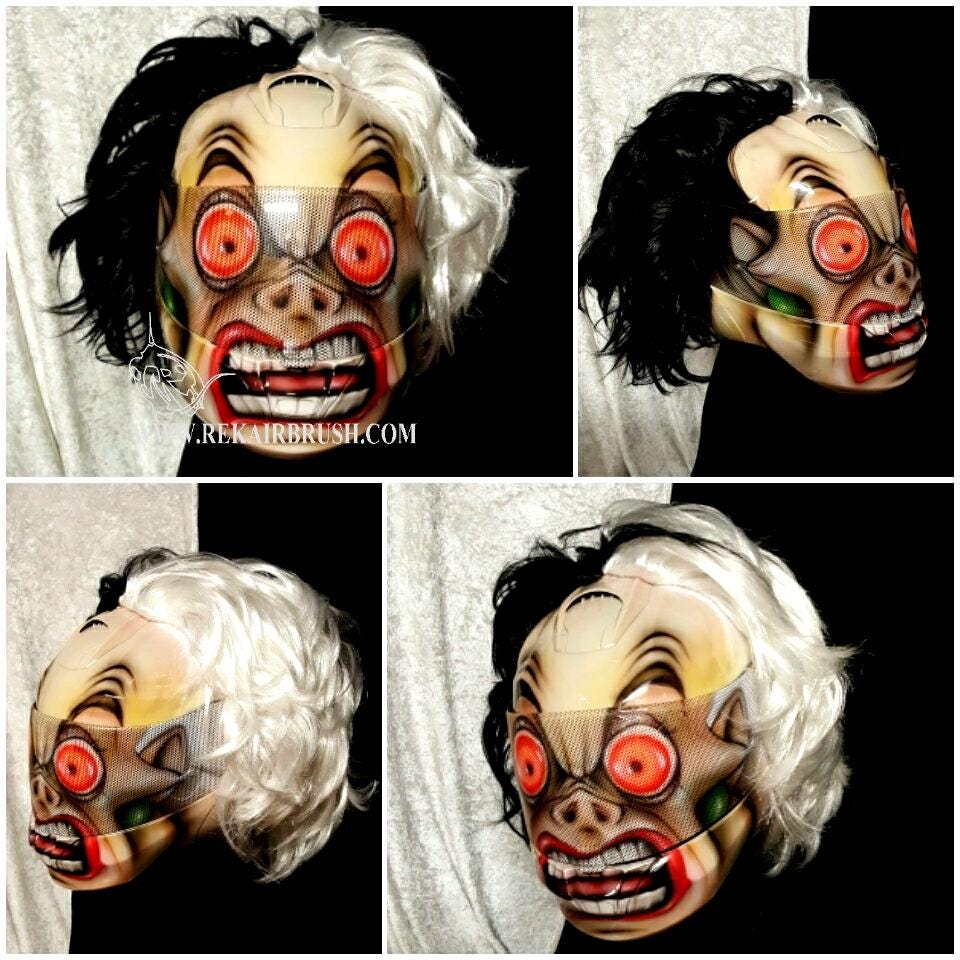 Fall Sale Cruella de Vil Custom Painted Airbrushed Motorcycle Helmet by REKAIRBRUSH