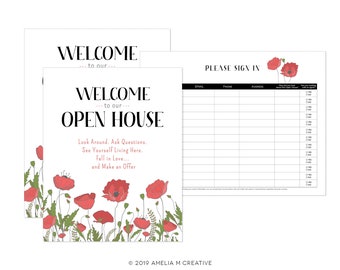 Spring Floral Open House Welcome Signs & Guest Register