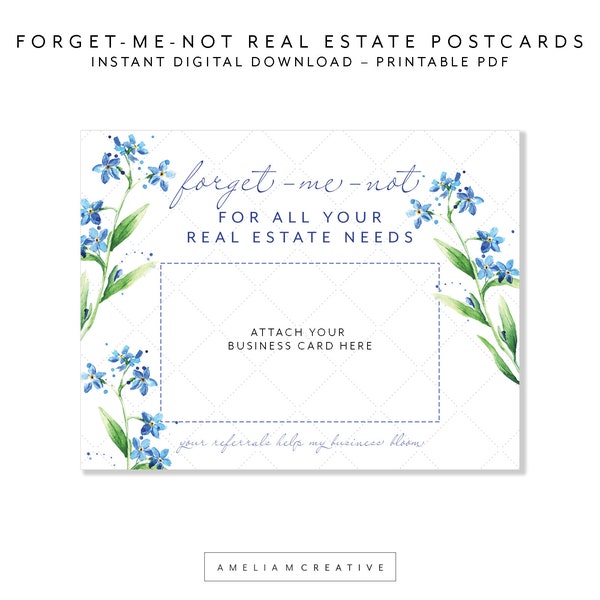 Forget-Me-Not Real Estate Prospecting Postcard with space for Business Card