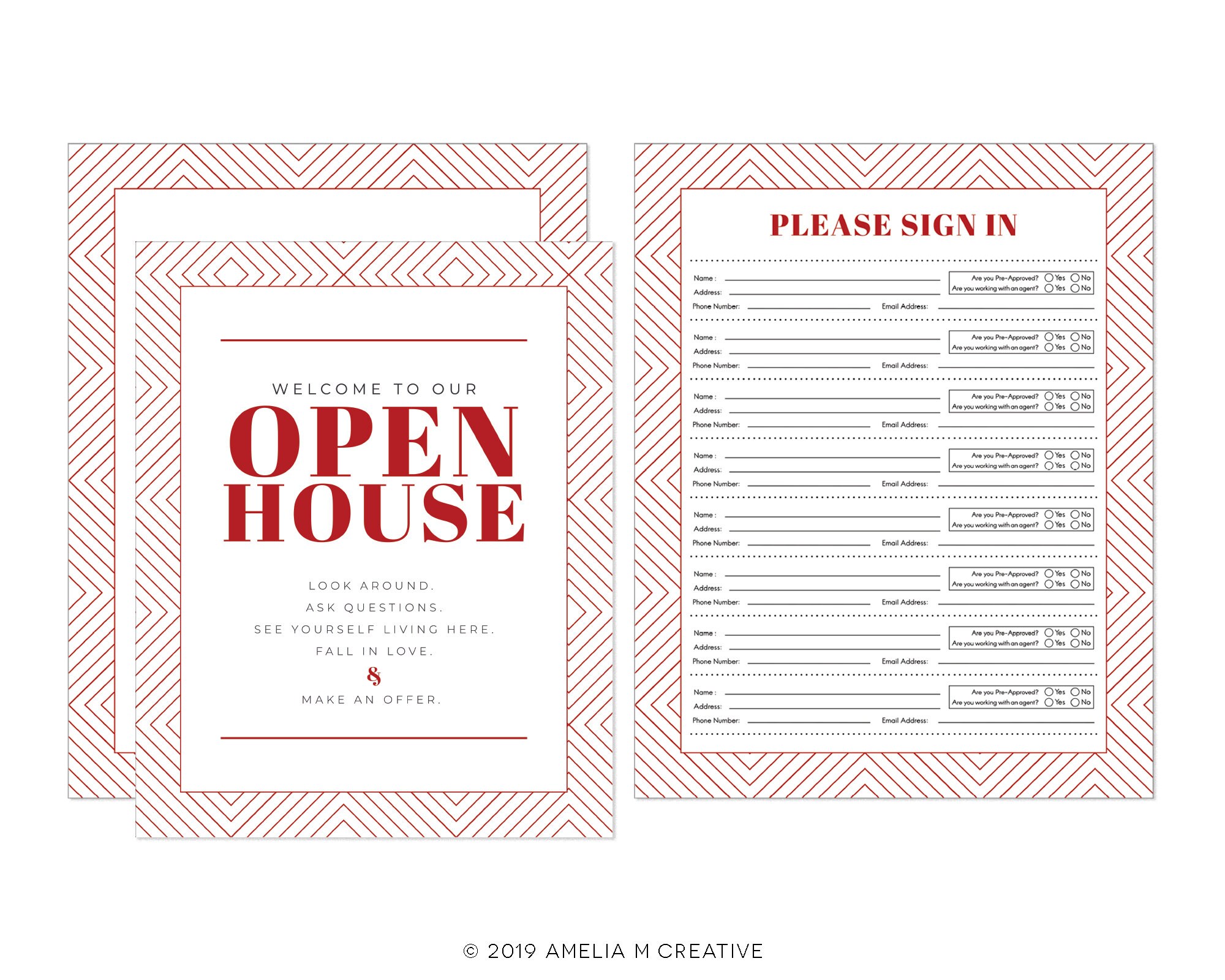 red geometric open house welcome sign sign in sheet etsy