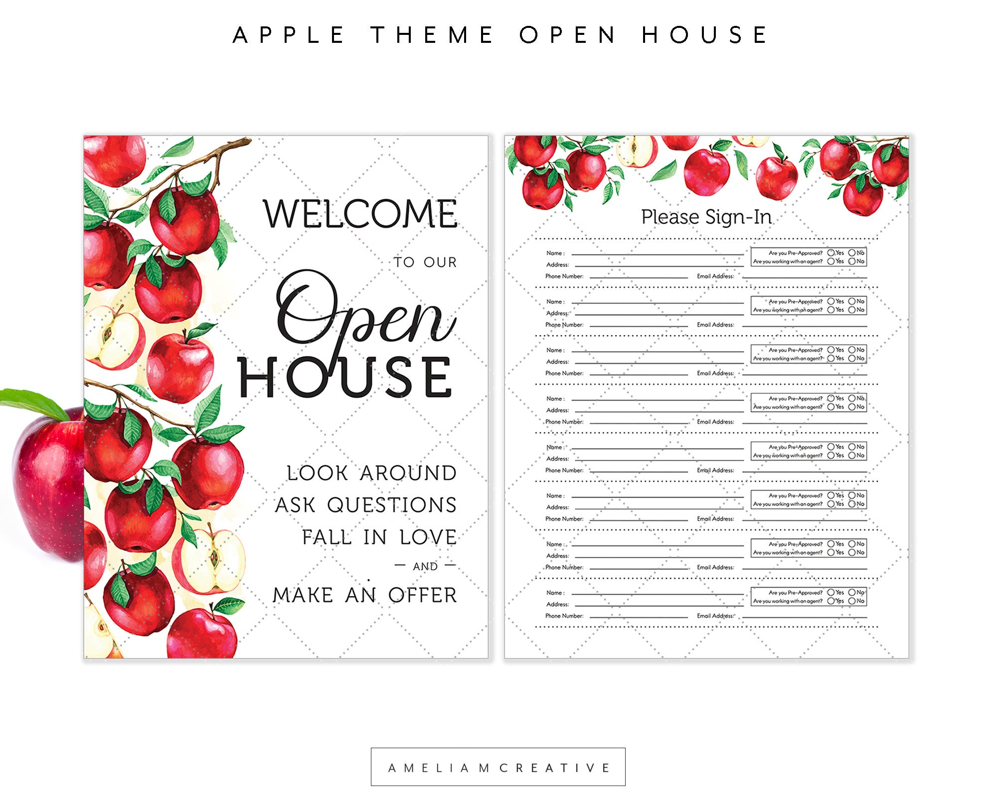 Apple Real Estate Open House Printable Signs Etsy