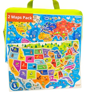 Wooden Puzzles for Toddlers 2 3 4 5 Year Olds - 2 Pack Puzzles - Kids Matching Game for Learning World Map USA States Educational Preschool