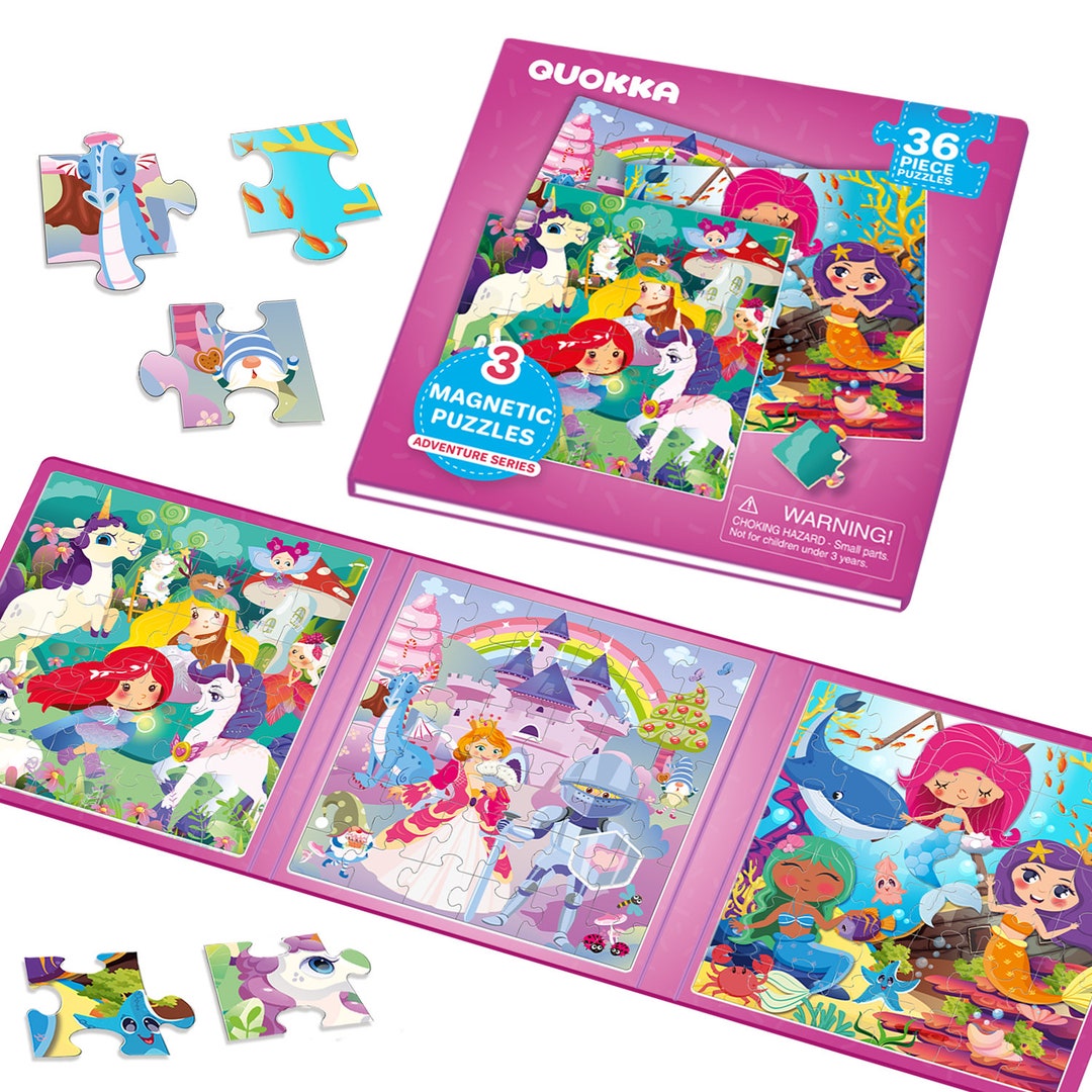 Kids Puzzles Ages 6-8-10 by QUOKKA Girls Set of 3 Unicorn 