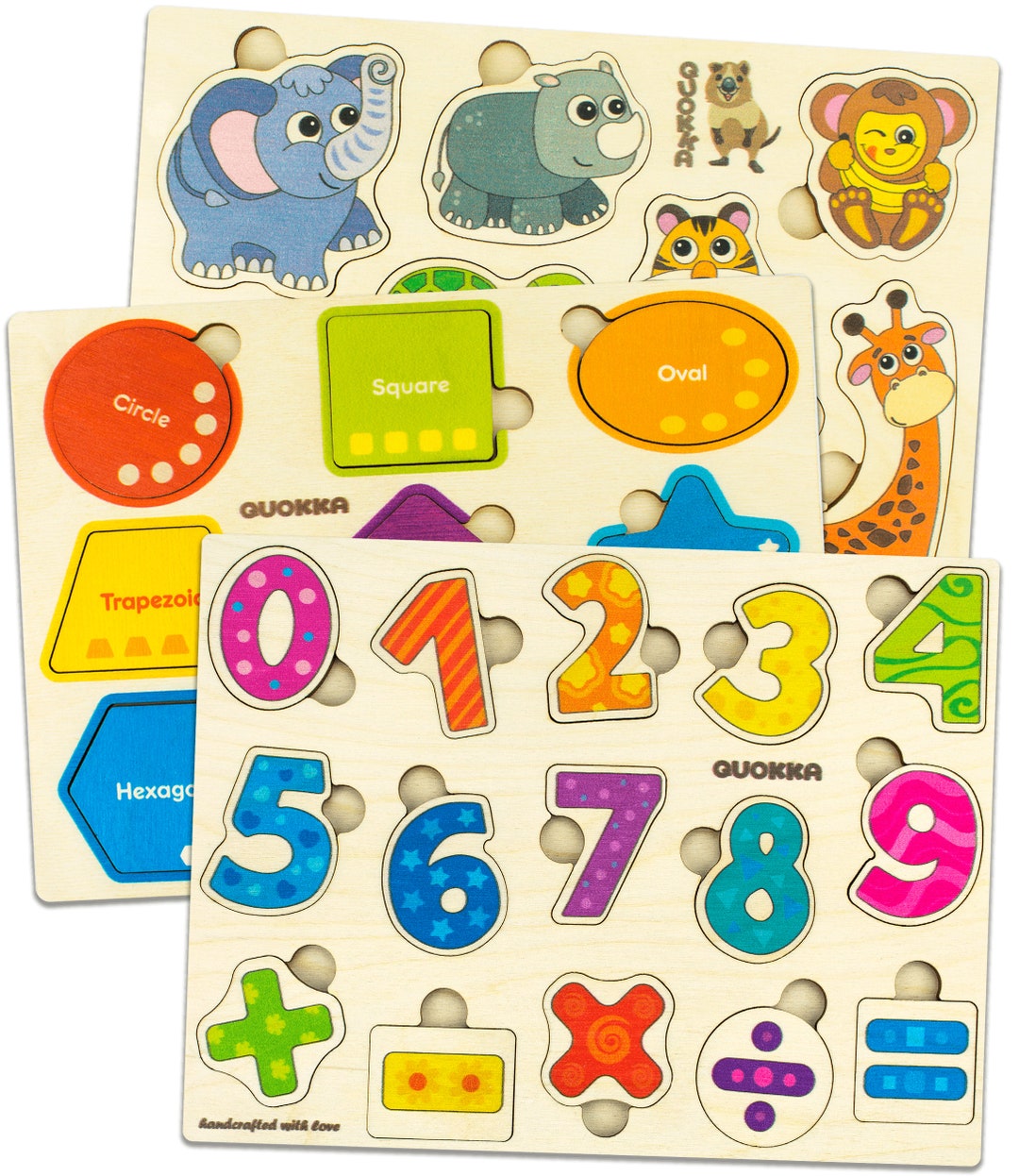  9 Pack Wooden Peg Puzzles for Toddlers with Puzzle