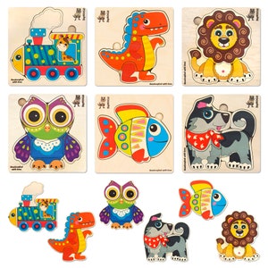 Wooden Puzzles for Toddlers  2 3 Years Old -  6 Pack Kid Puzzles Ages 4 5 by QUOKKA -  Wood Learning Preschool Montessori Toys with Animals