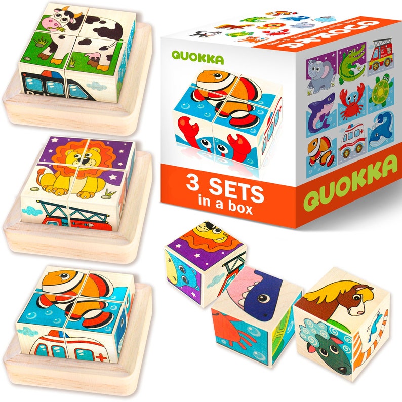 Wooden Block Puzzles for Babies and Toddlers 1 2 3 Year Olds Etsy