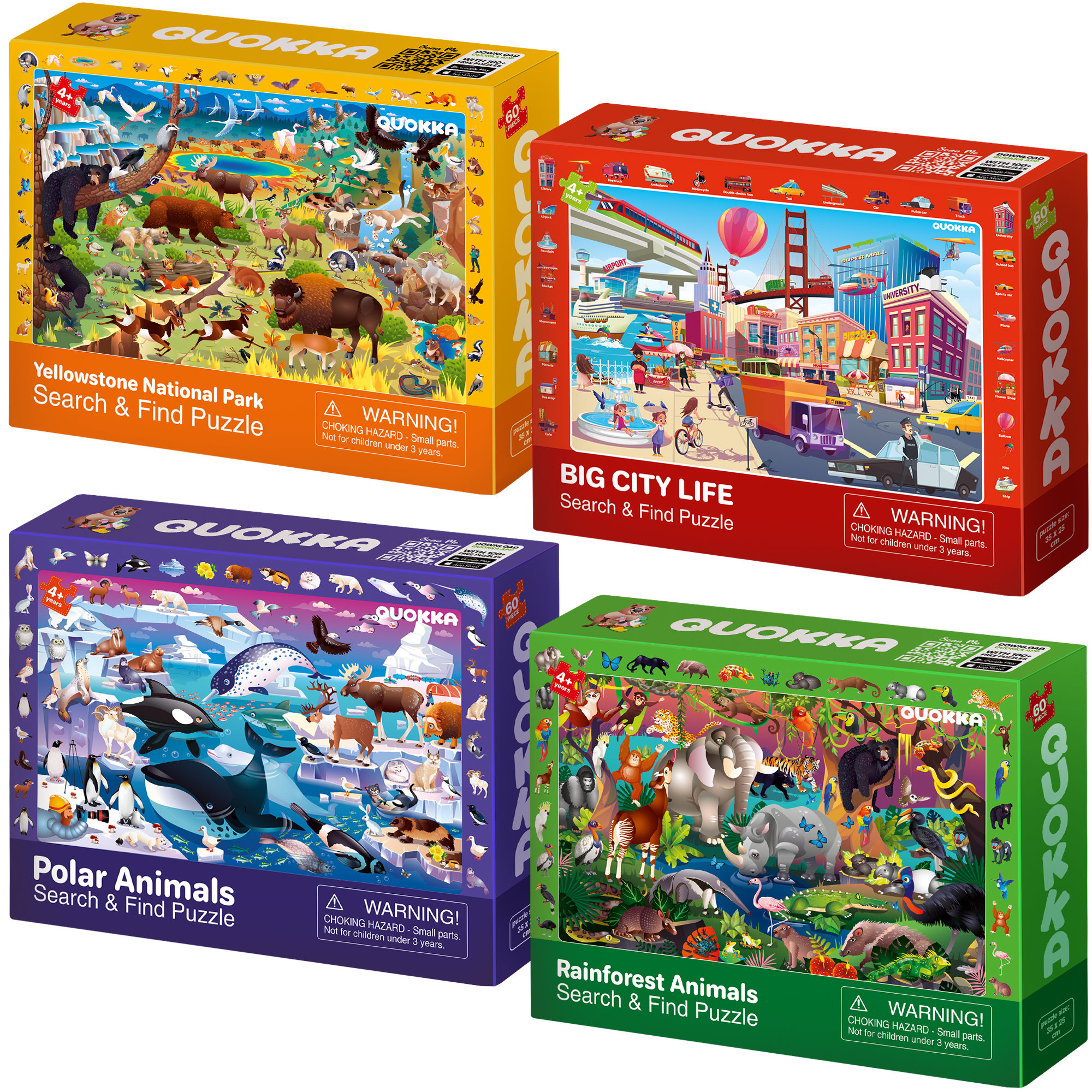 QUOKKA 4 X 60 Search & Find Floor Puzzles for Kids Ages 4-6
