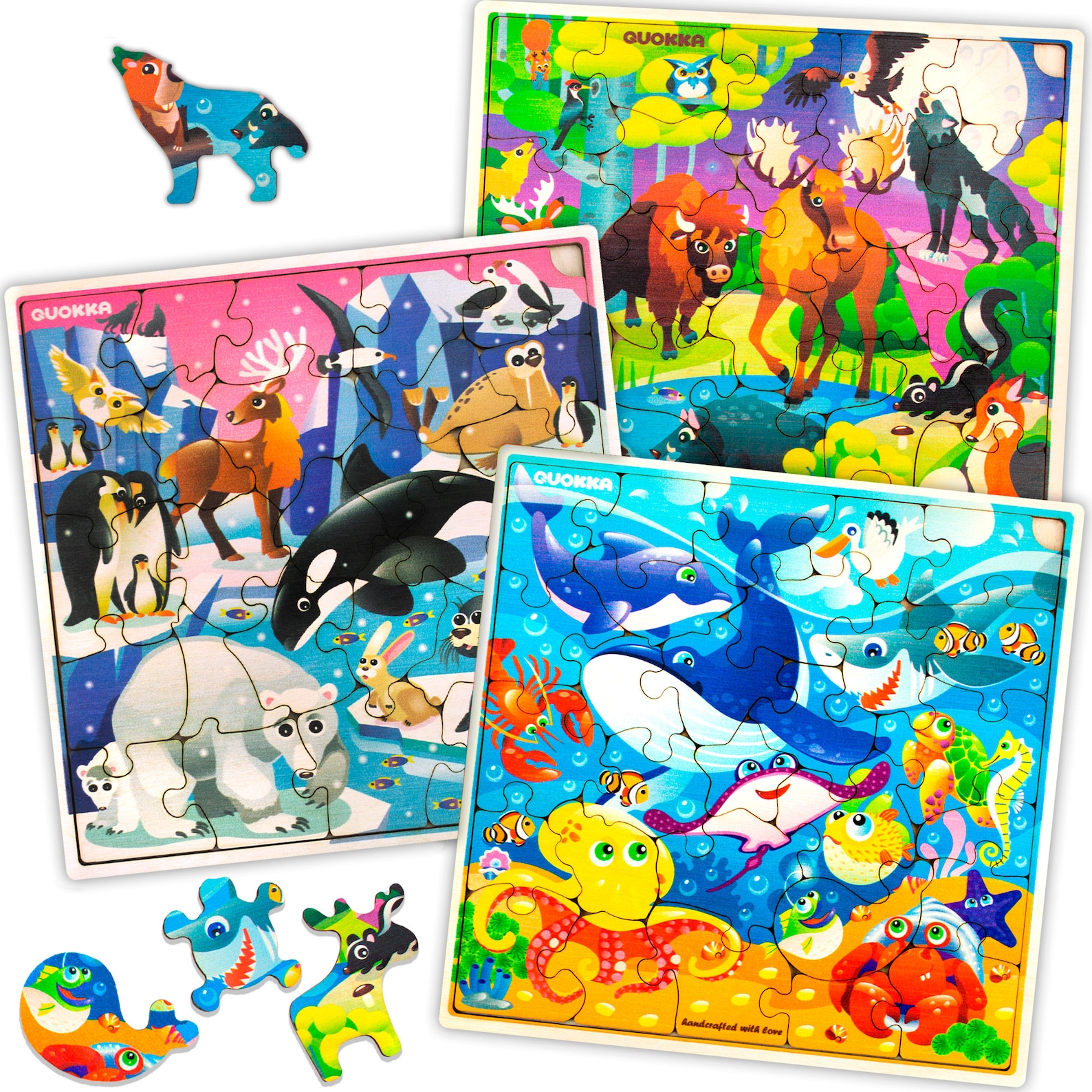 Wooden Jigsaw Animal Puzzles Set for 48 Years Old Kids Wild Etsy